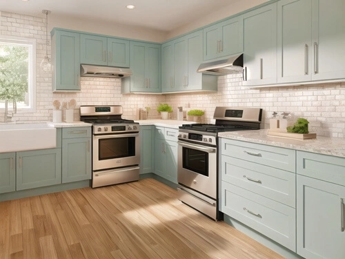 Custom white shaker kitchen cabinets for hospitality project