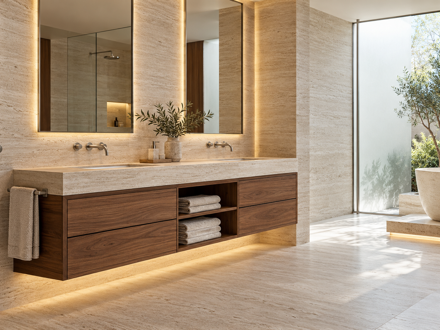 Concept visual of a bathroom vanity and integrated storage